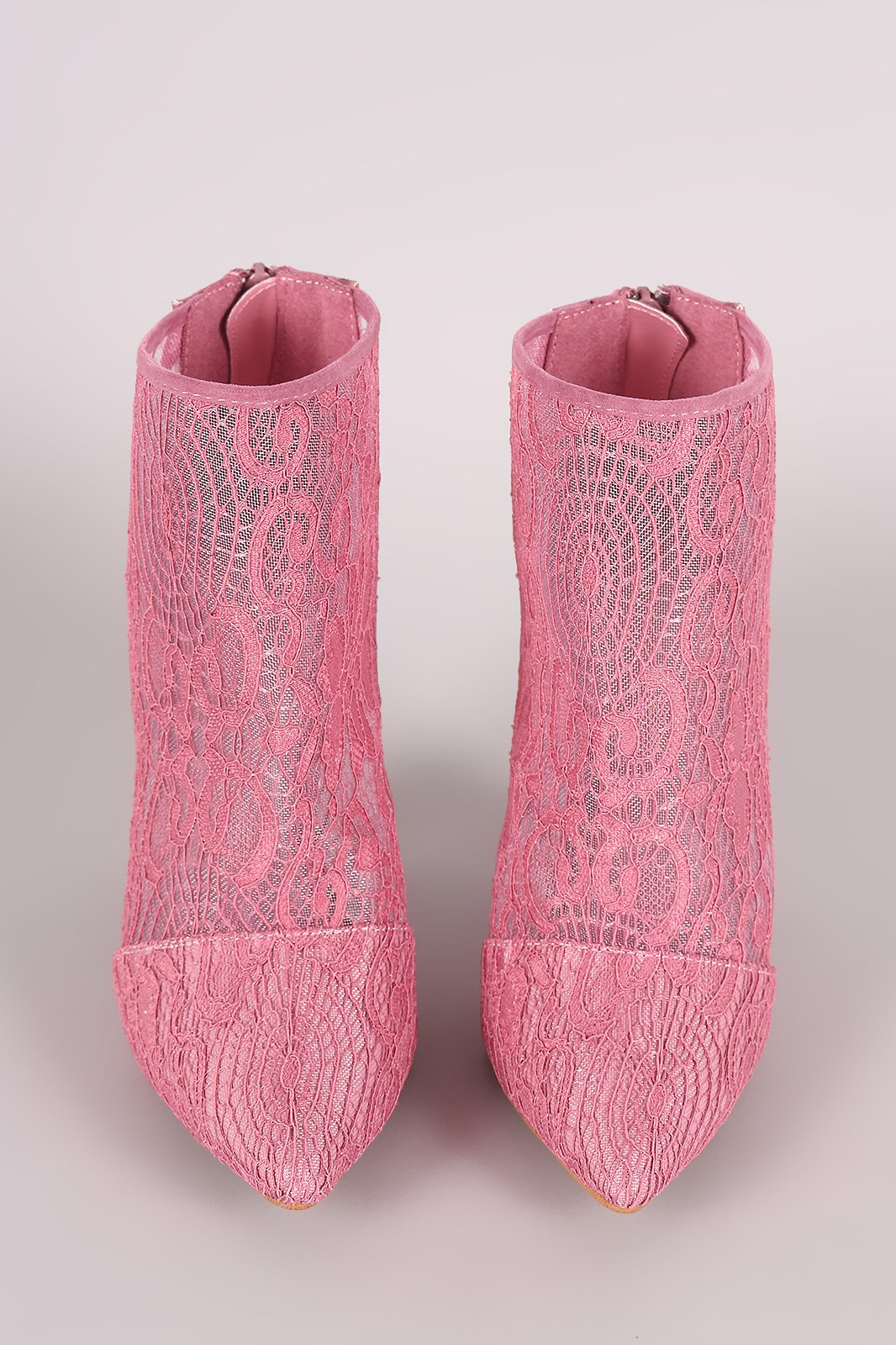 Shoe Republic LA Suede Lace Pointy Toe Chunky Heeled Booties