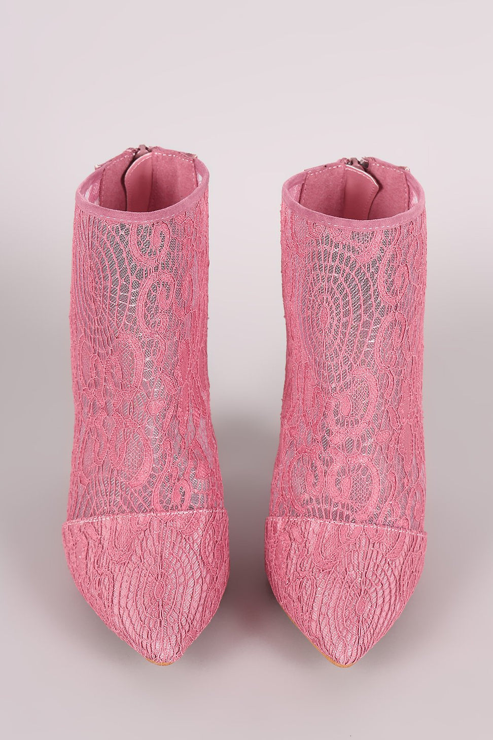 Shoe Republic LA Suede Lace Pointy Toe Chunky Heeled Booties