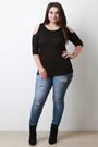 Casual Ribbed Knit Round Neck Cold Shoulder Top