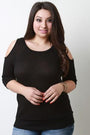 Casual Ribbed Knit Round Neck Cold Shoulder Top