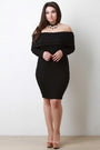Ribbed Knit Off The Shoulder Bodycon Dress