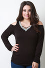 Jersey Knit V-Neck Rhinestone Top