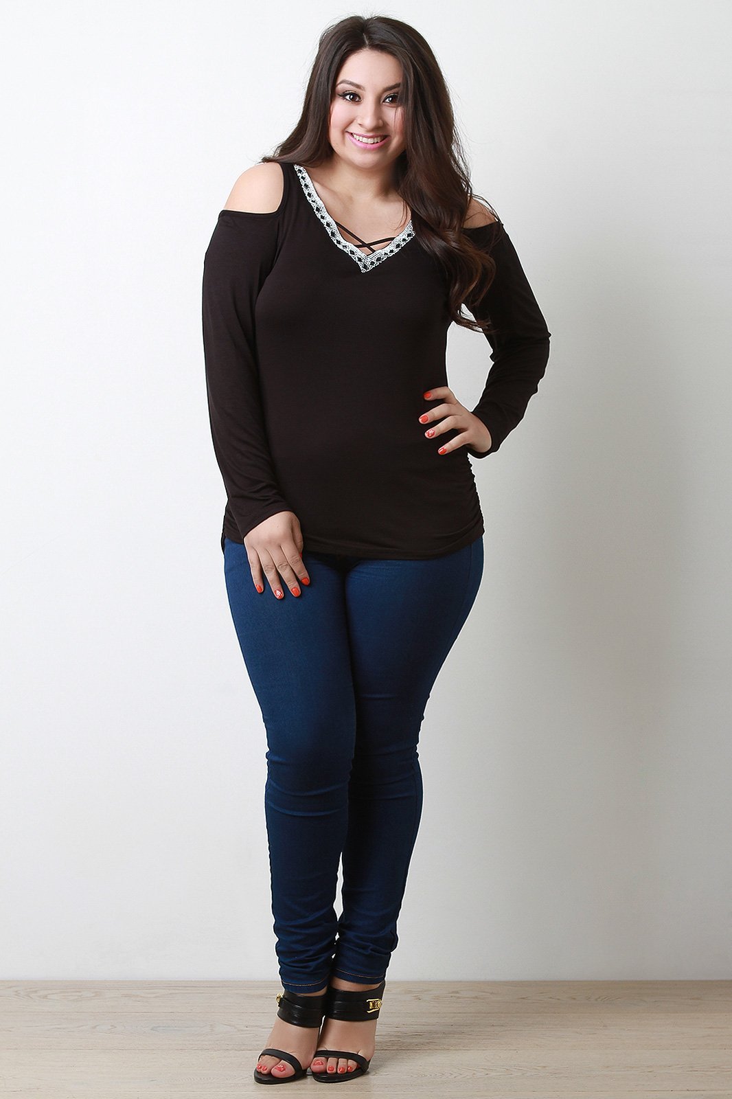 Jersey Knit V-Neck Rhinestone Top