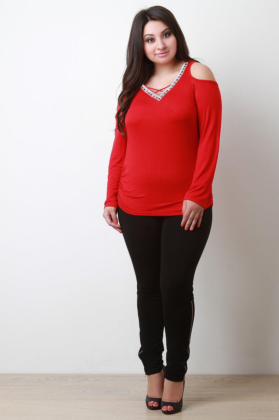 Jersey Knit V-Neck Rhinestone Top