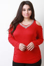 Jersey Knit V-Neck Rhinestone Top