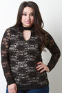 Semi Sheer Floral Lace Keyhole Top