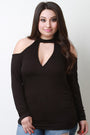 Jersey Knit Cold Shoulder Surplice Fitted Top