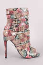 Python Print Strappy Buckled Straps Stiletto Booties