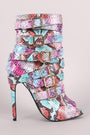 Python Print Strappy Buckled Straps Stiletto Booties