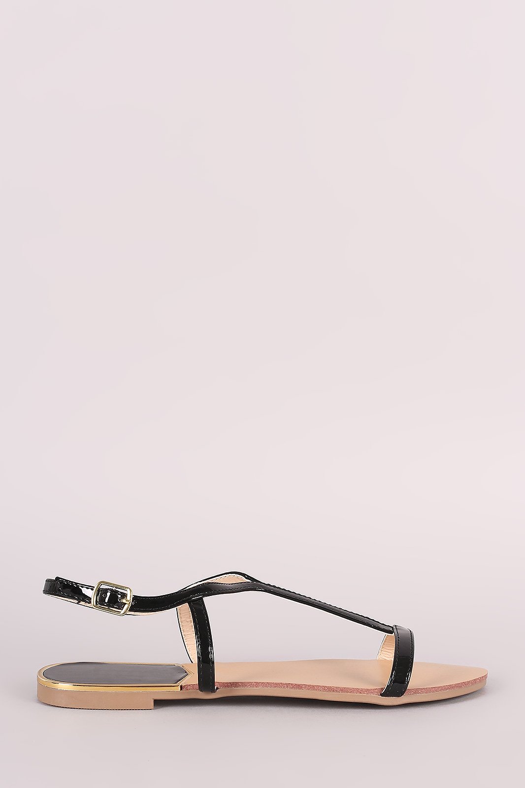 Qupid Patent Open Toe Ankle Strap Flat Sandal