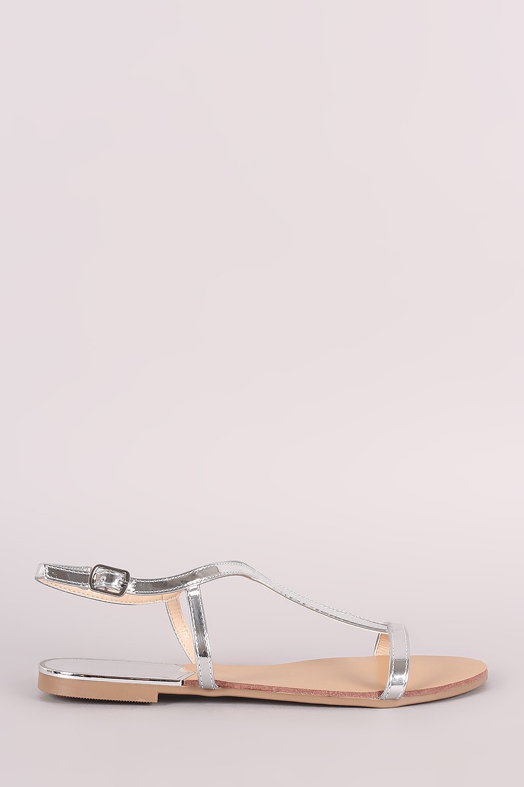 Qupid Patent Open Toe Ankle Strap Flat Sandal
