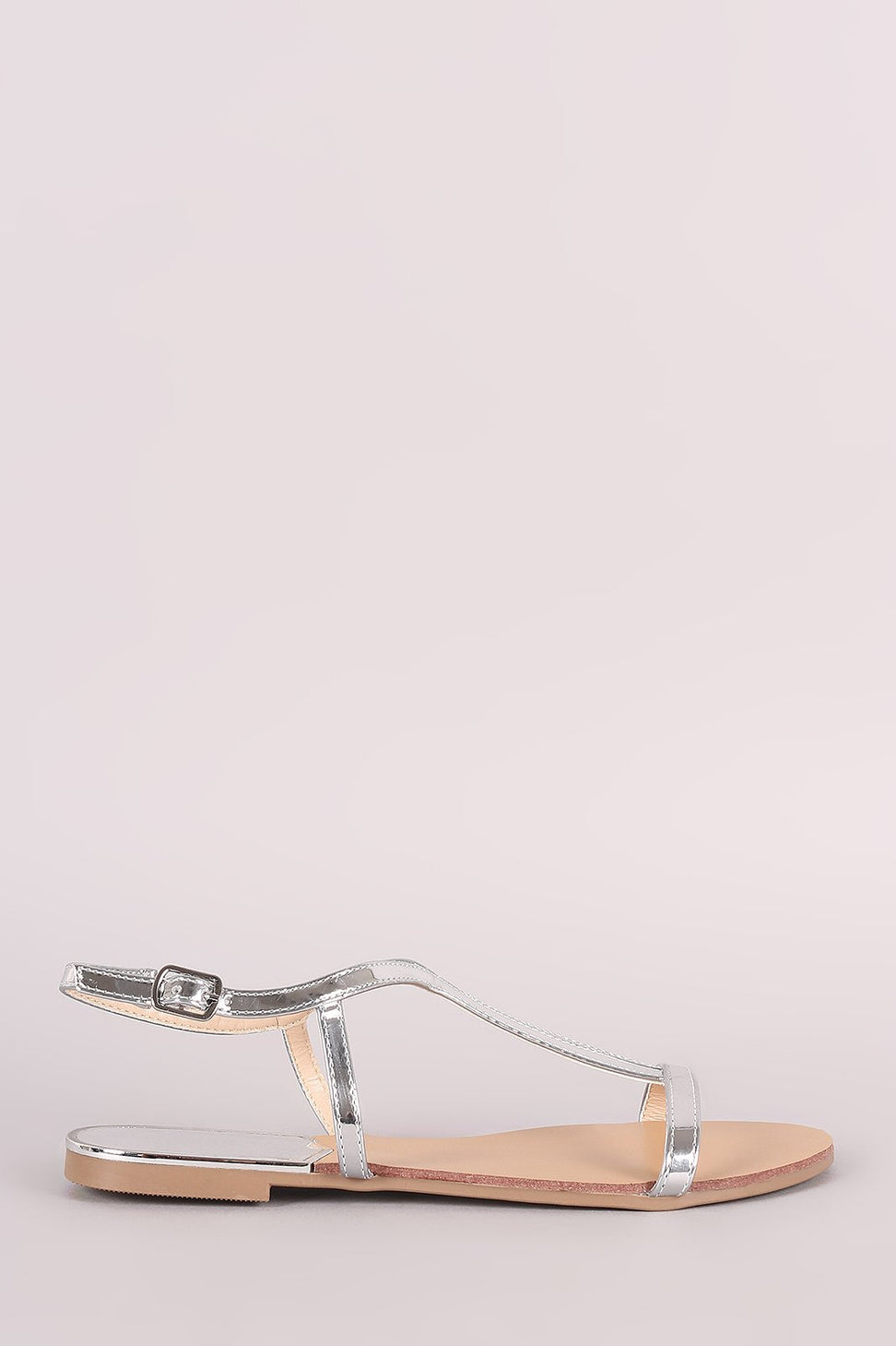 Qupid Patent Open Toe Ankle Strap Flat Sandal