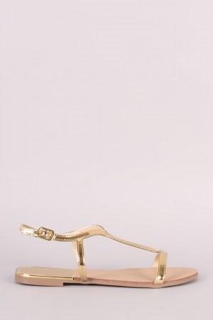 Qupid Patent Open Toe Ankle Strap Flat Sandal