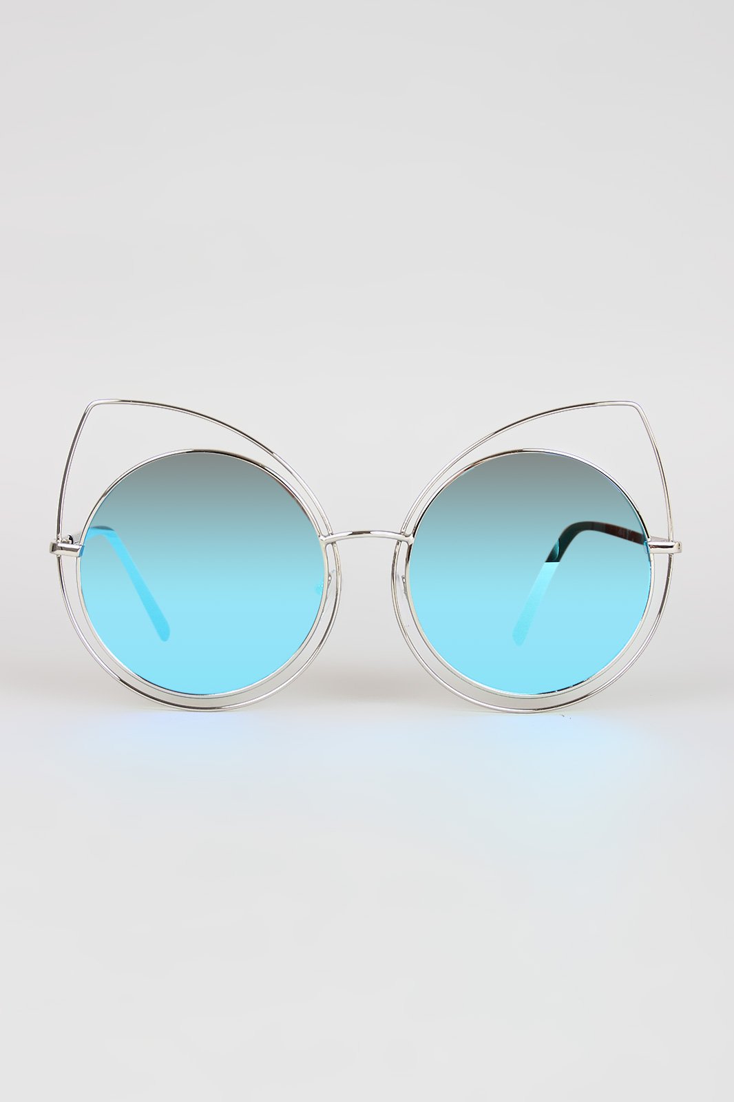 Wire Frame Cat Eye Mirrored Sunglasses