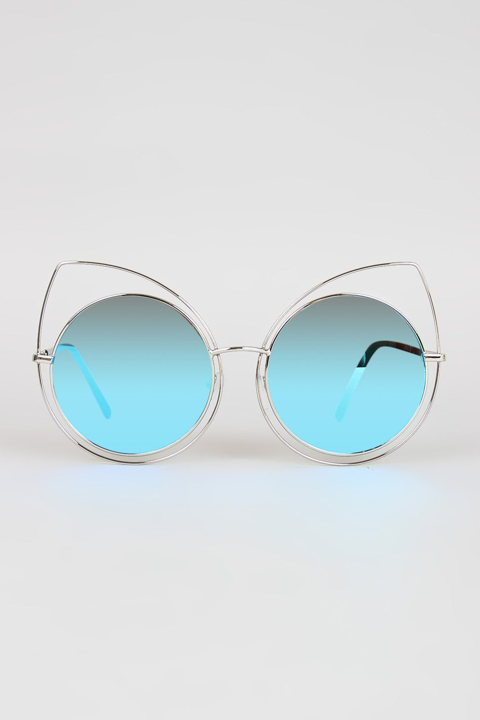 Wire Frame Cat Eye Mirrored Sunglasses