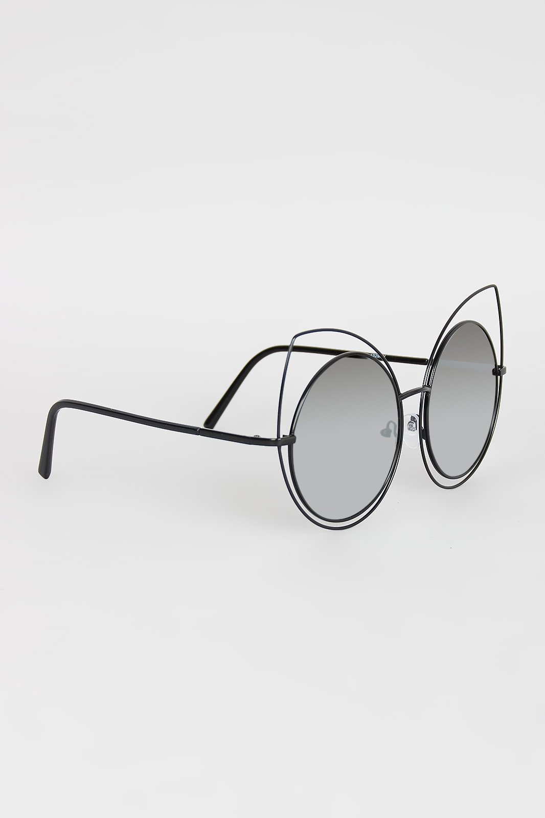 Wire Frame Cat Eye Mirrored Sunglasses