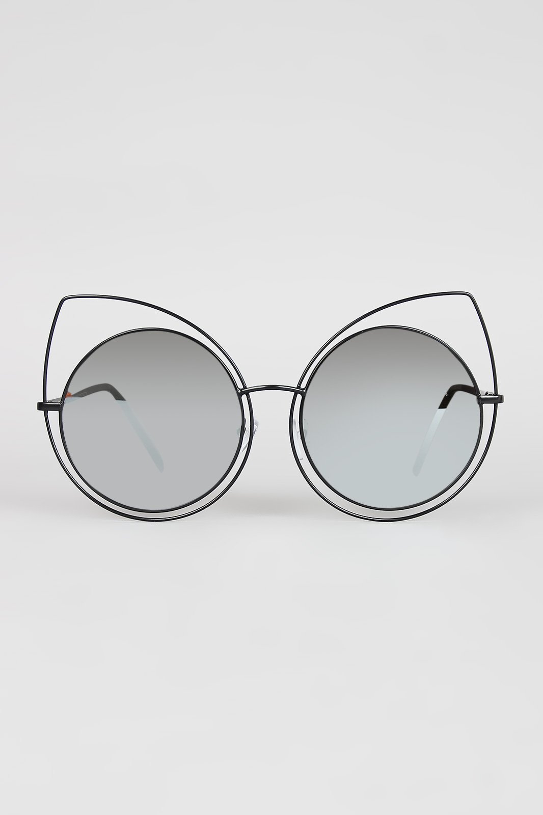 Wire Frame Cat Eye Mirrored Sunglasses