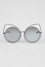 Wire Frame Cat Eye Mirrored Sunglasses