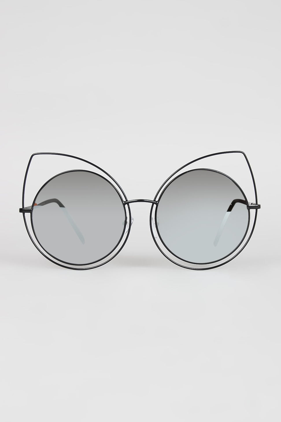 Wire Frame Cat Eye Mirrored Sunglasses