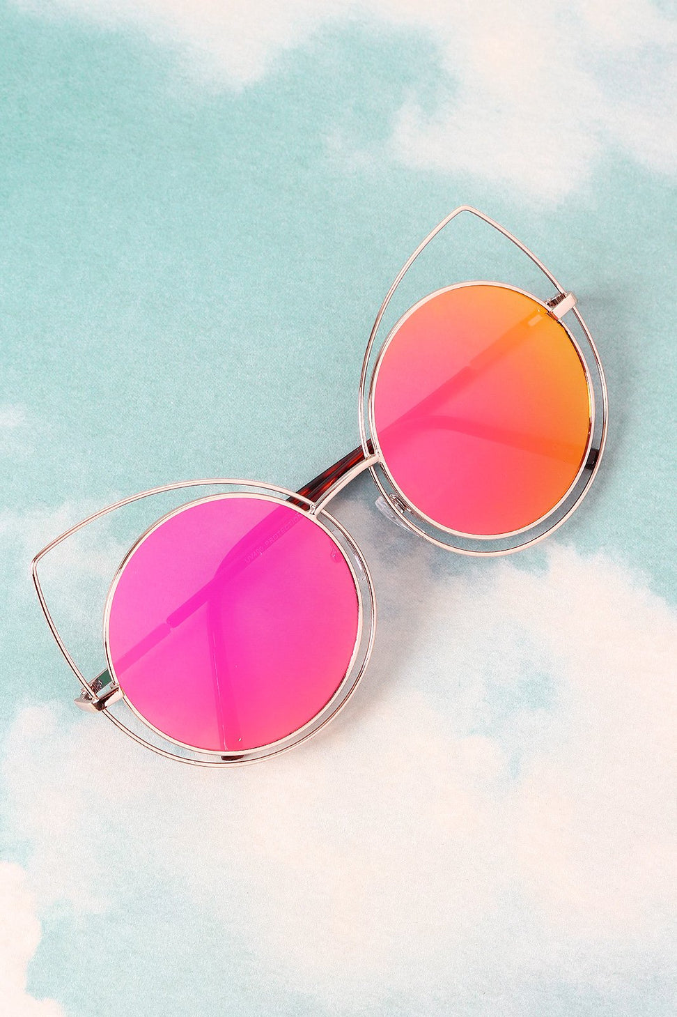 Wire Frame Cat Eye Mirrored Sunglasses