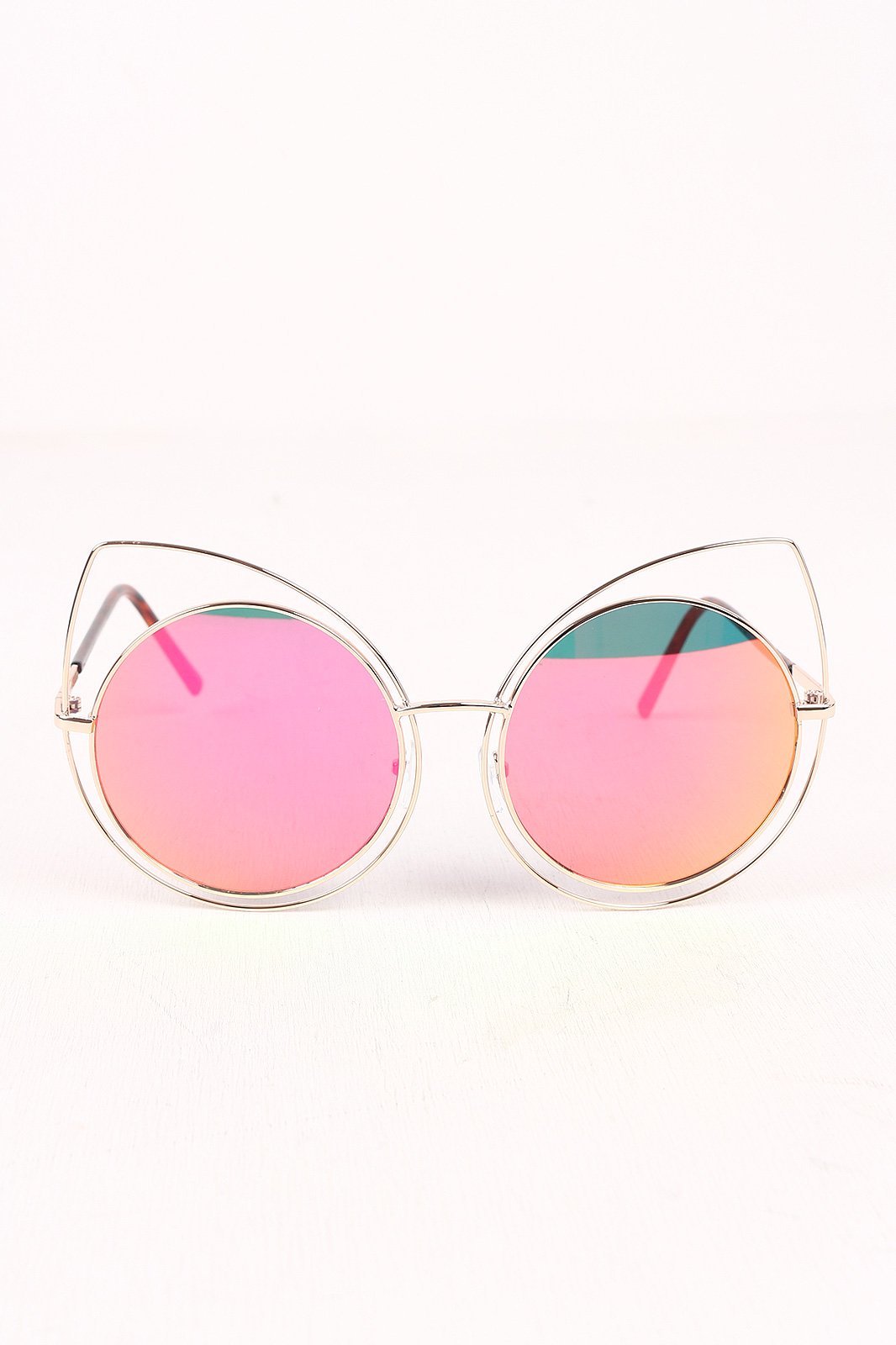 Wire Frame Cat Eye Mirrored Sunglasses