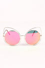 Wire Frame Cat Eye Mirrored Sunglasses