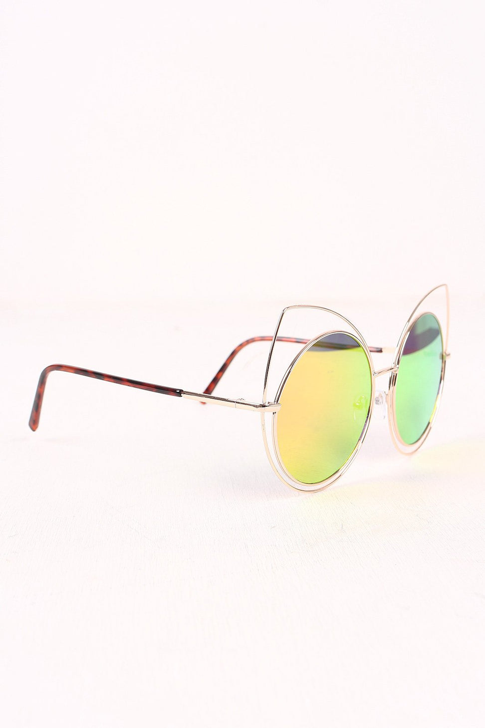 Wire Frame Cat Eye Mirrored Sunglasses