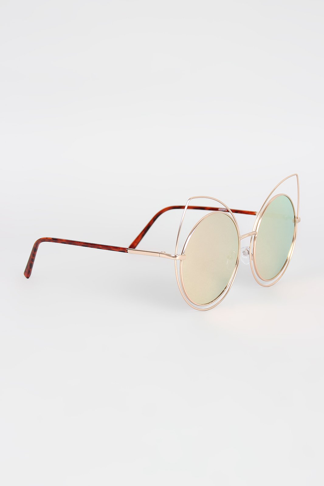 Wire Frame Cat Eye Mirrored Sunglasses