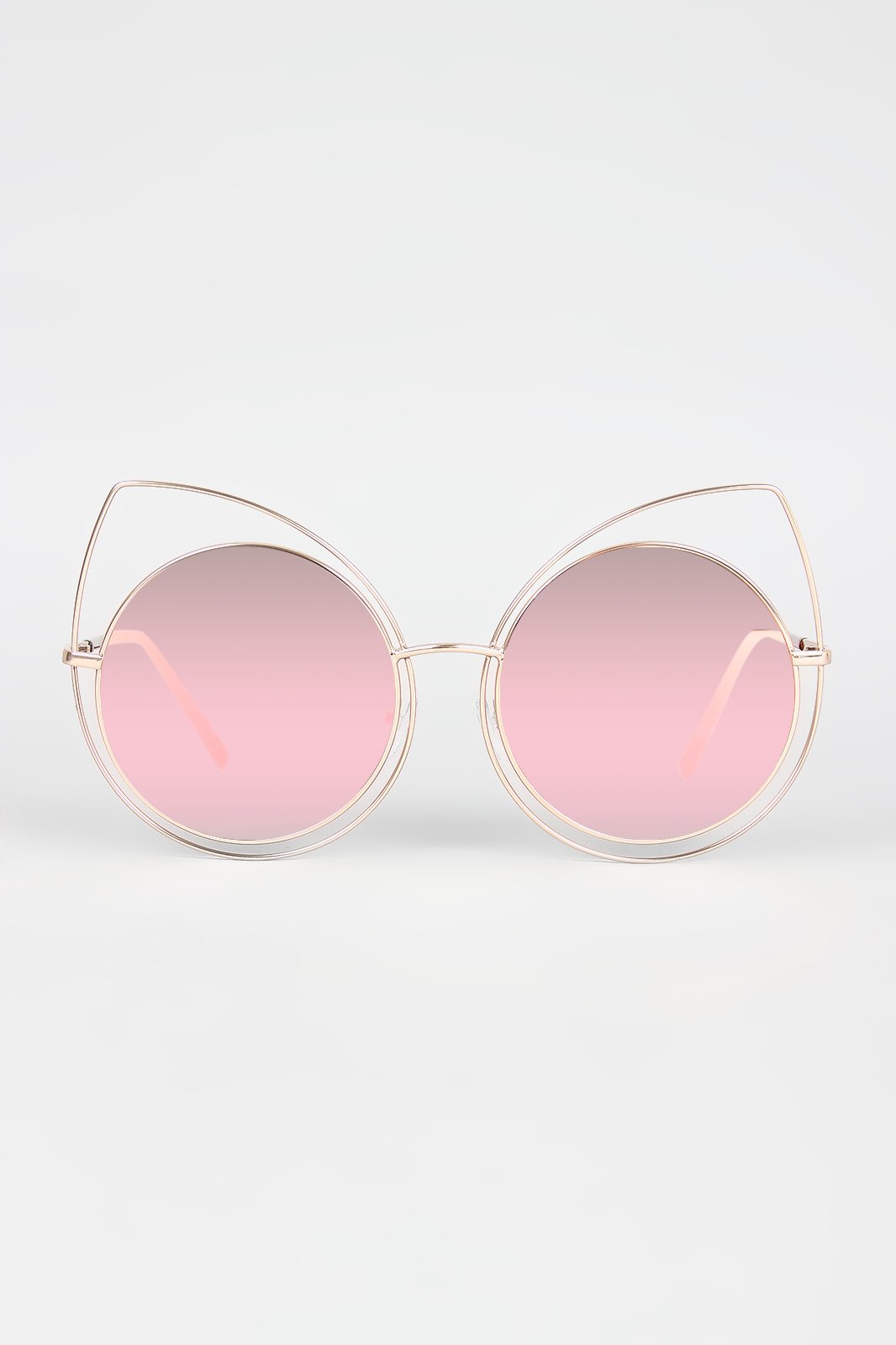 Wire Frame Cat Eye Mirrored Sunglasses