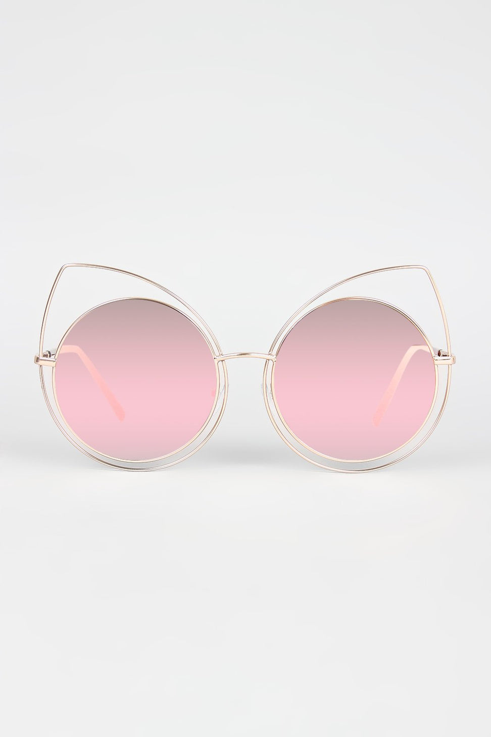Wire Frame Cat Eye Mirrored Sunglasses