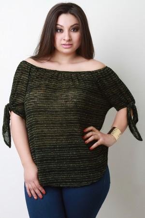 Off The Shoulder Knitted Tie Sleeve Top
