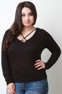 Rib Knit V Neck Strappy Ring Top