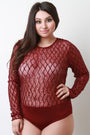 Diamond Pattern Sequin Long Sleeve Mesh Bodysuit - NoveltyOne