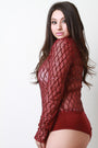 Diamond Pattern Sequin Long Sleeve Mesh Bodysuit - NoveltyOne