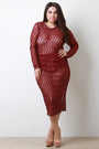 Diamond Pattern Sequin Long Sleeve Mesh Bodysuit - NoveltyOne