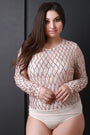 Diamond Pattern Sequin Long Sleeve Mesh Bodysuit - NoveltyOne