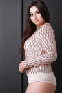 Diamond Pattern Sequin Long Sleeve Mesh Bodysuit - NoveltyOne