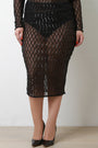 Semi Sheer Mesh Diamond Pattern Sequin Midi Skirt