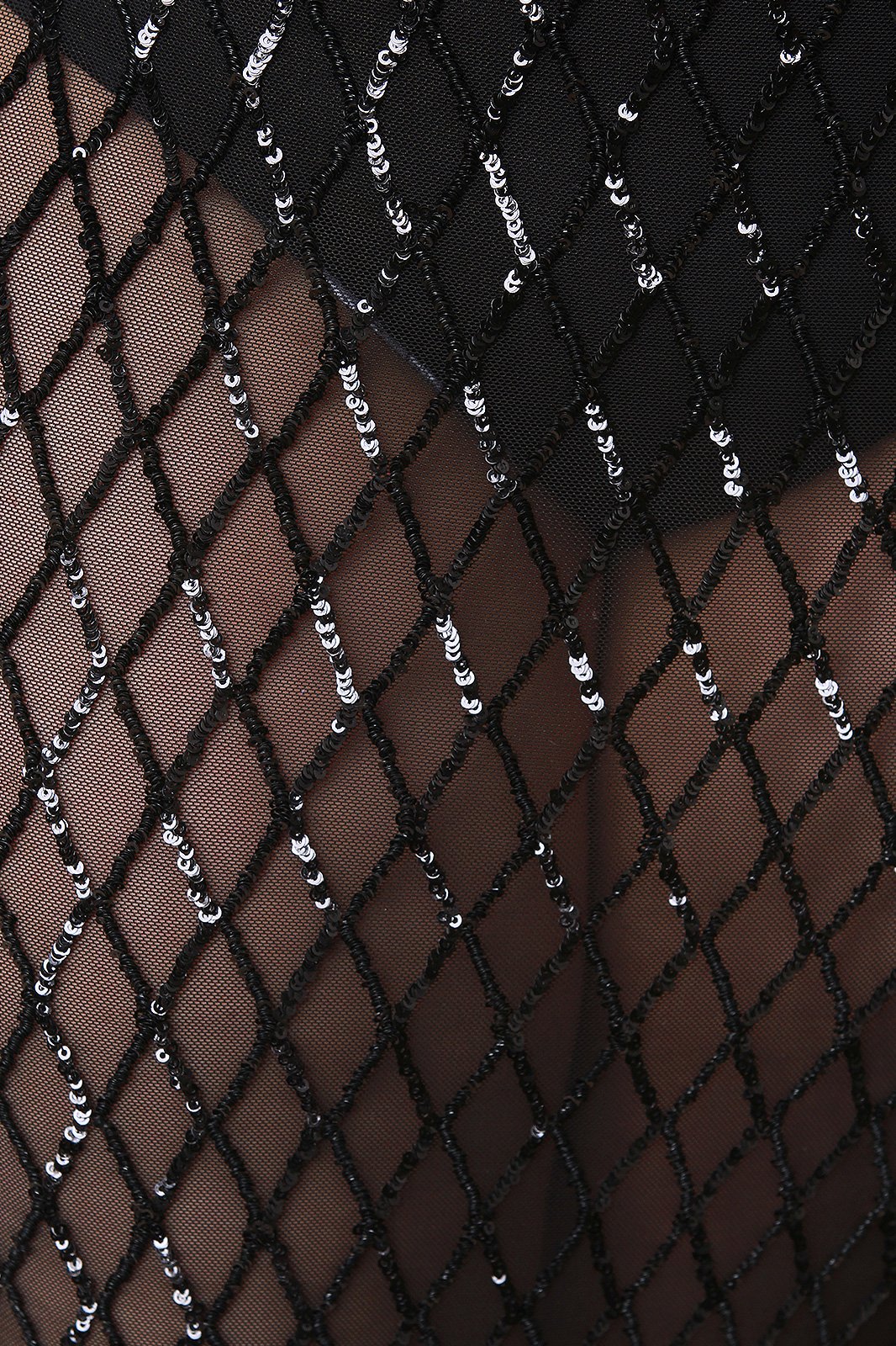 Semi Sheer Mesh Diamond Pattern Sequin Midi Skirt