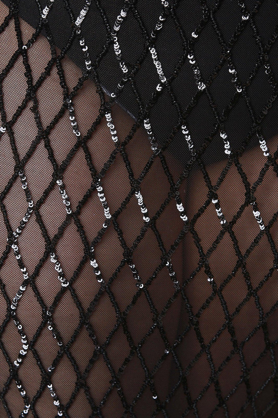 Semi Sheer Mesh Diamond Pattern Sequin Midi Skirt