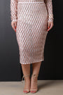 Semi Sheer Mesh Diamond Pattern Sequin Midi Skirt
