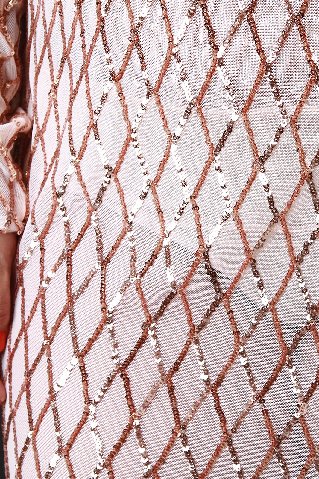 Semi Sheer Mesh Diamond Pattern Sequin Midi Skirt