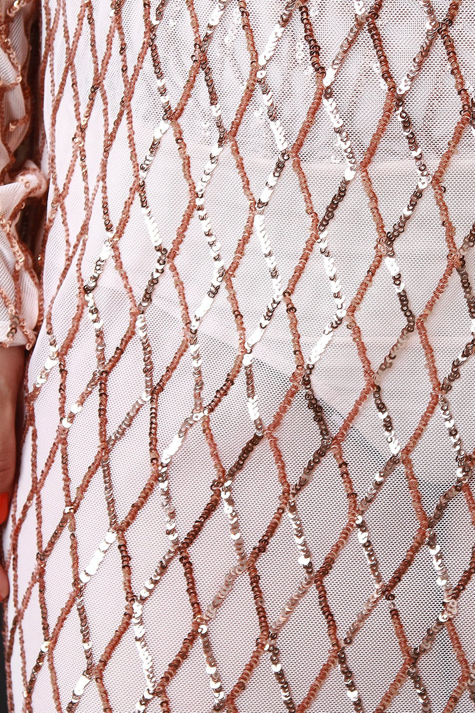 Semi Sheer Mesh Diamond Pattern Sequin Midi Skirt