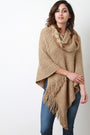 Textured Knit Cowl Neck Poncho