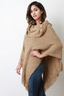 Textured Knit Cowl Neck Poncho