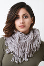 Fuzzy Stripe Knit Fringe Circle Scarf - NoveltyOne