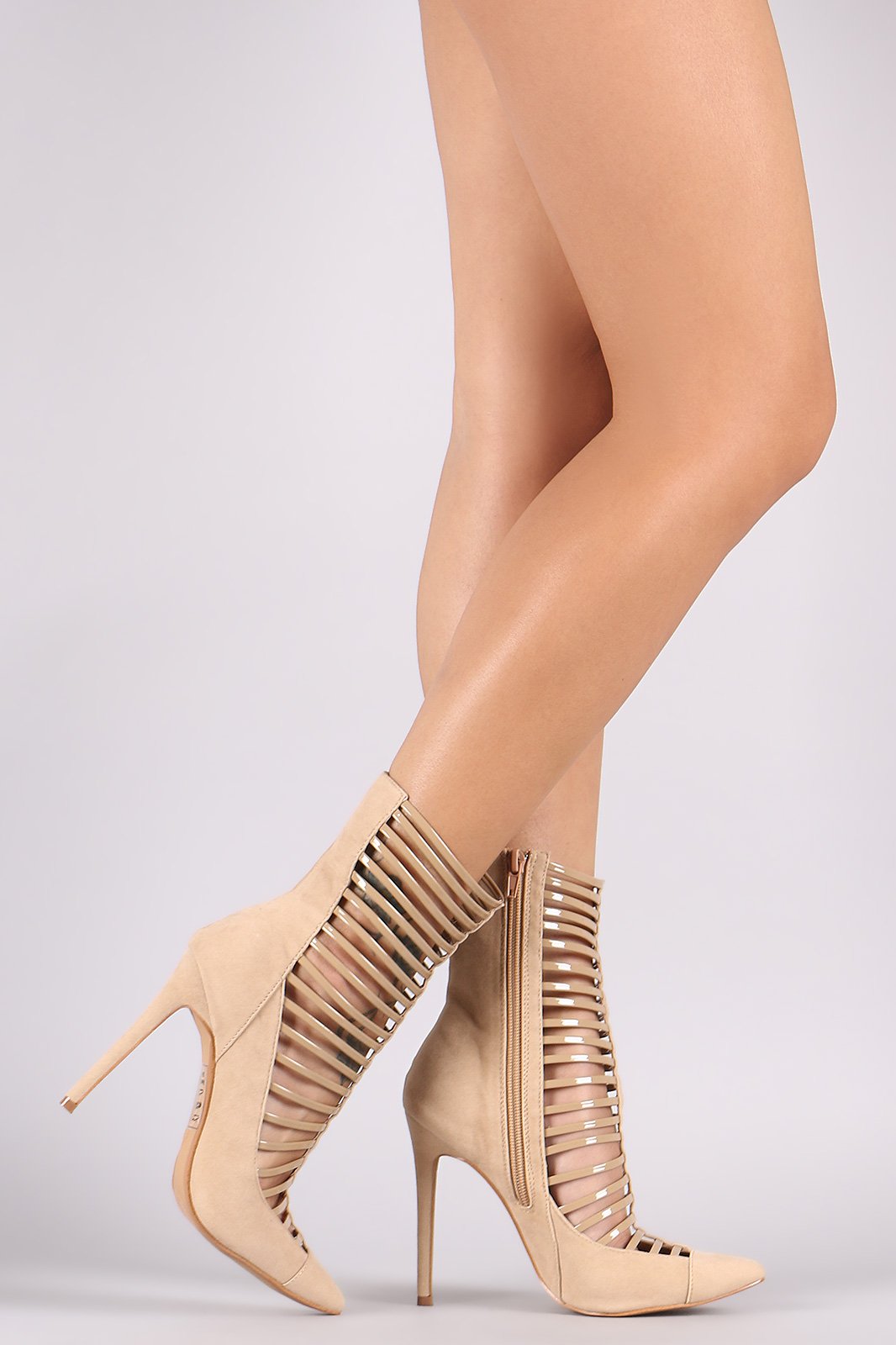 Shoe Republic LA Caged Pointy Toe Stiletto Booties