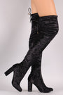Liliana Velvet Chunky Heel Over The Knee Boots - NoveltyOne