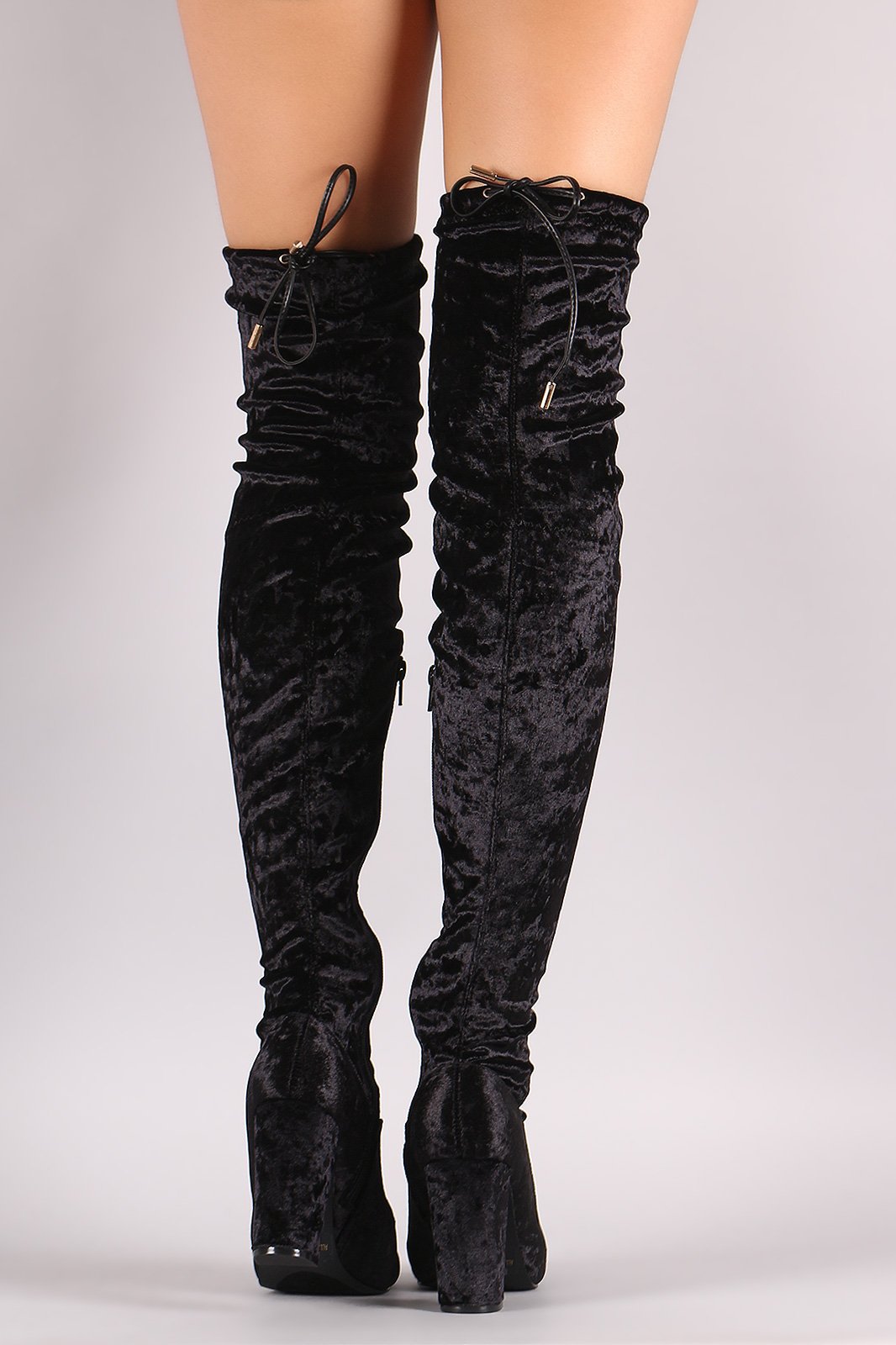 Liliana Velvet Chunky Heel Over The Knee Boots - NoveltyOne