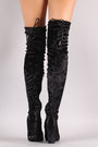 Liliana Velvet Chunky Heel Over The Knee Boots - NoveltyOne